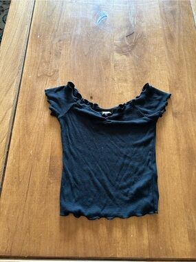 BDG Black Off-Shoulder Ruffle Crop Top